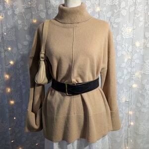 Reiss Casual Wool-Cashmere Roll Neck Jumper in Camel